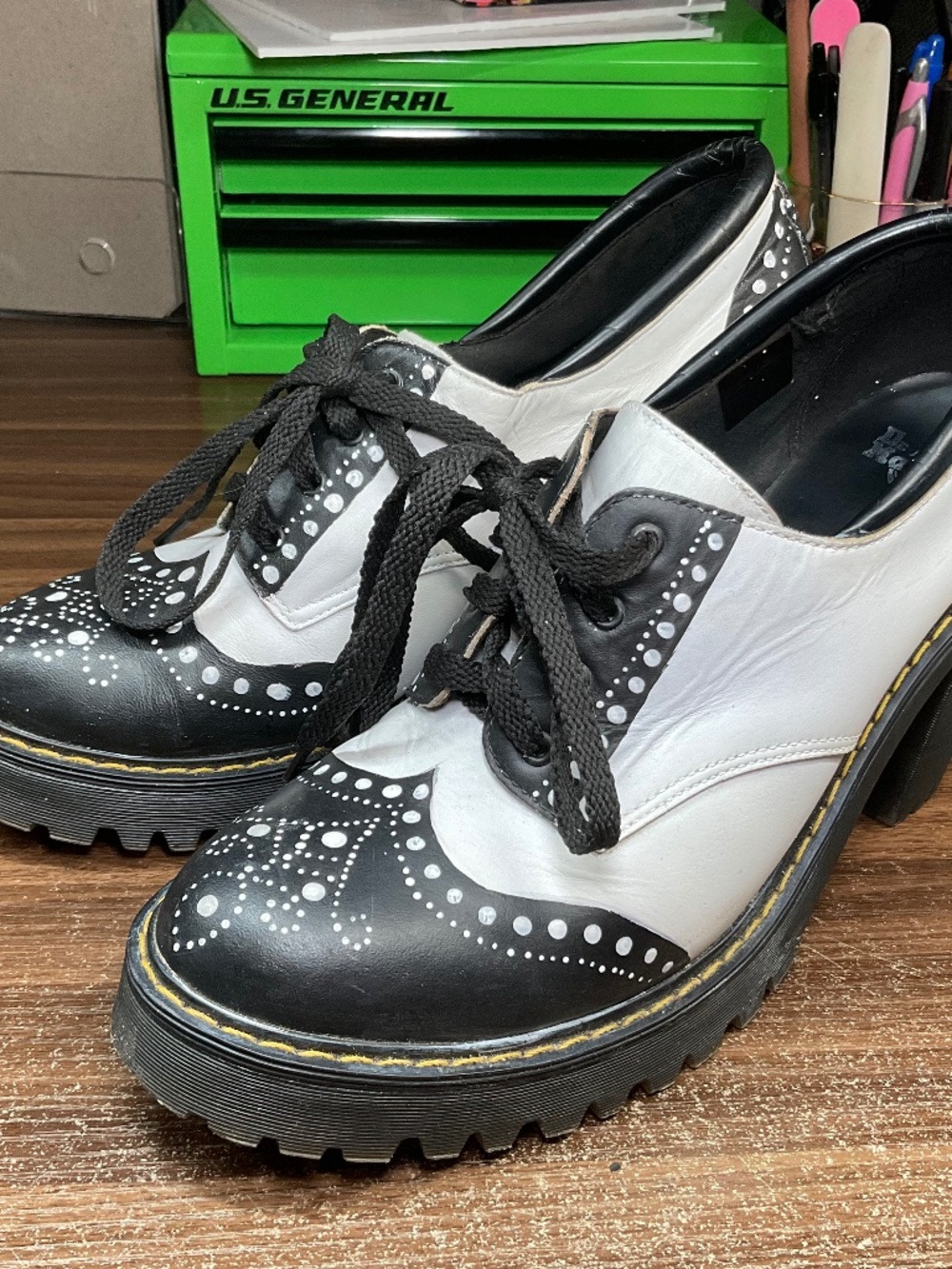 Dr. Martens painted Salome lace up oxfords, US11, UK9 black and white spectator